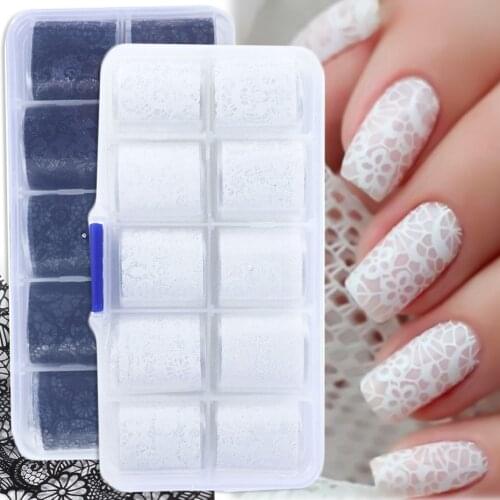 10pcs Black White Lace Nail Transfer Foil Sticker Set Mixed Flowers Adhesive Decals DIY For Nail Art Slider Decoration SA1017-1