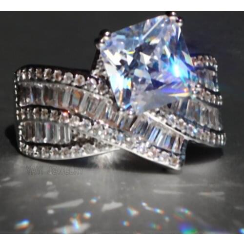 YaYI Fine Jewelry Fashion Princess Claw Set Cut White Cubic Zirconia Silver Color Engagement Wedding Party Lovers Gift Rings