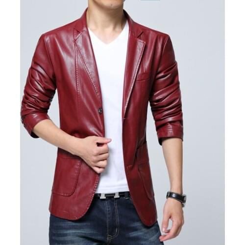 Fall 2021 New Suit Leather Jacket Business Fashion Mens Jacket Mens Slim Fit Leather leather jacket Leather suit coat for men