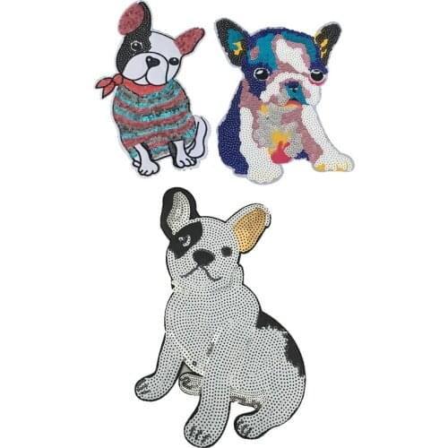New Arrival Cartoon Peg Dog Sequined Sew on Iron on Patches for Clothes Bags DIY Sewing Animal Embroidery Appliques 2 Pieces/lot