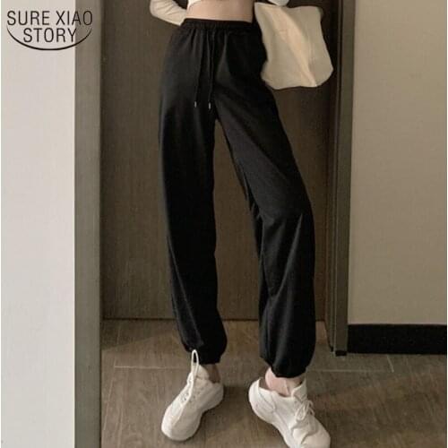 New Autumn Winter High Waist Baggy Solid Pants Women Black Casual Wide Leg Pants Drawstring Velvet Loose Women Trousers 12778
