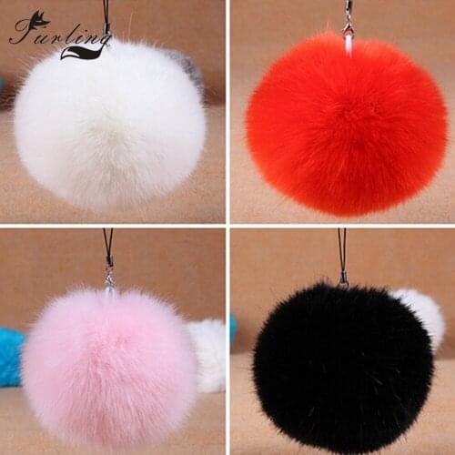 Furling 1PC 8cm Mobile Chain Straps Faux Fur Fluffy Pom poms Keychains