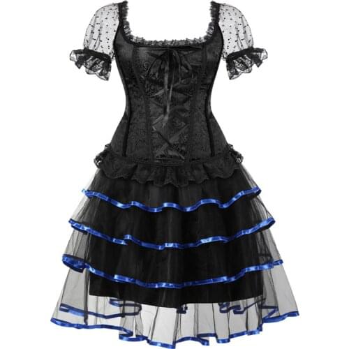 Sexy Steampunk Corsets and Bustiers Dess Plus Size Burlesque Gothic Lace up Shoulder Straps Corset Skirts Costume Floral Women