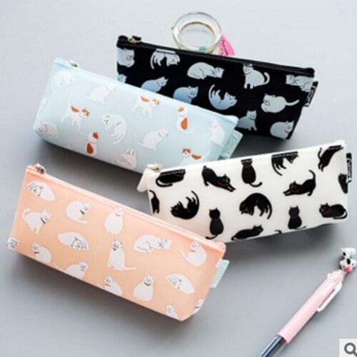 1Pcs Black White Cat Silicone Pencils Case Material School Office Supplies Pencil Pouch for children