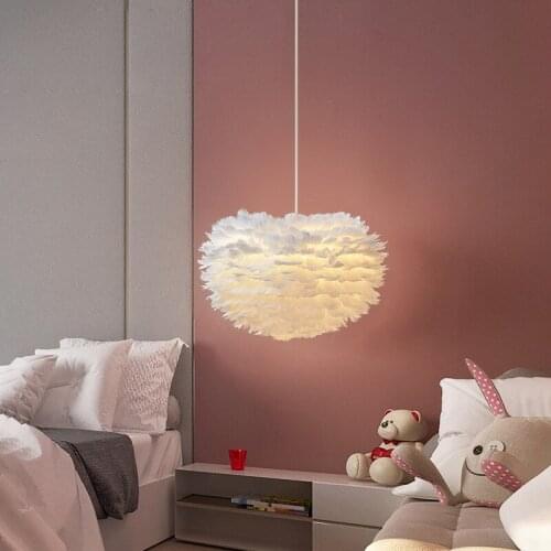 Nordic bedside chandelier bedroom lamp warm and romantic ins girl childrens room lighting creative bedroom feather lamp