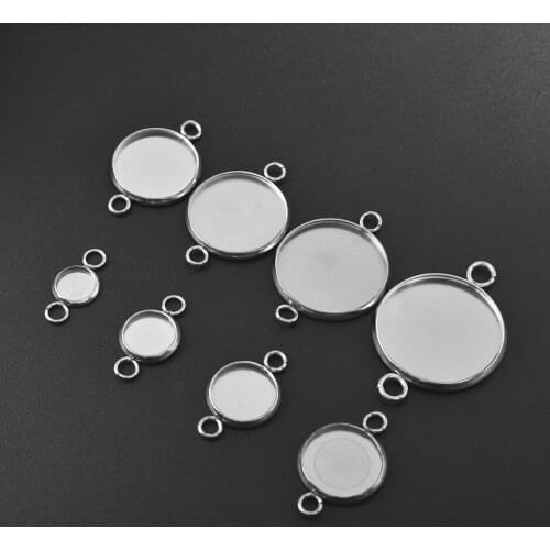 10Pcs Stainless Steel Connector Blank Setting Round Cabochon Base Double Loop for Necklace Bracelet Jewelry Making Components
