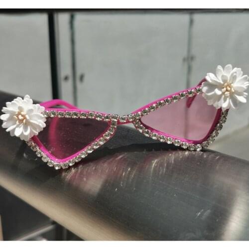 ZAOLIHU Baby Pink Cat Eye Sunglasses Gorgeous Diamond Summer Kids Shades Flower Design Children Eyewear DIY Girls Sun Glassess