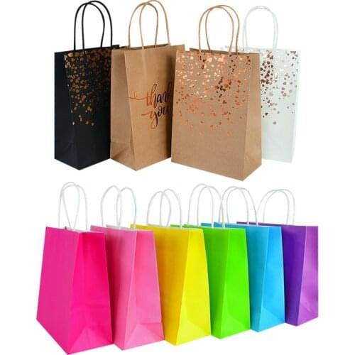 6pcs Colorful Heart Bronzing Kraft Paper Handle Bag Gift Packing Bags For Birthday Party Wedding Christmas Decoration Handbag