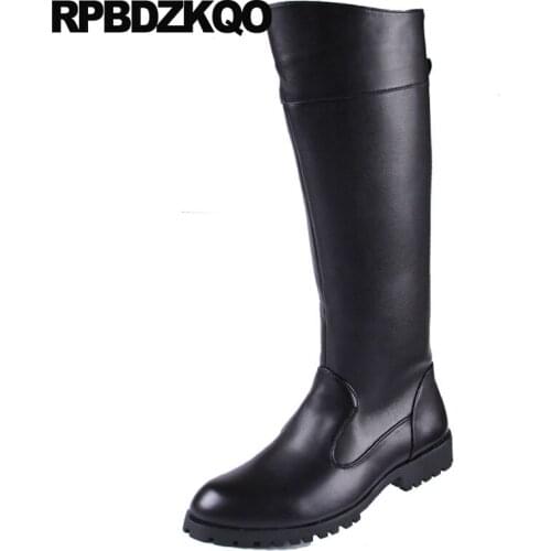 Warm Tall Black Autumn Plus Size Fashion Riding 2018 Knee High Winter Shoes Fall Mens Leather Boots Fur Designer Pointed Toe
