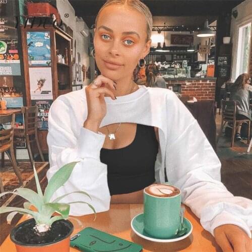 YiDuo Black White Harajuku Hoodies O-Neck Sexy Cropped Hoodie Long Sleeve Sweatshirts Lady Tracksuit Crop Top Women 2020 Spring