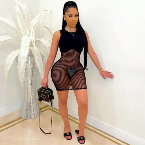 Spring Summer Fashion Mesh Sheer Stitching Sexy Dress Birthday Party Night Club Outfits Goth Streetwear Y2k Clothes Wholesale