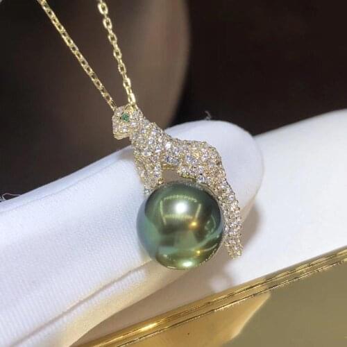 D618 Pearl Pendant Fine Jewelry 925 Sterling Silver Round 9-10mm Nature Fresh Water Peacock Green Tahiti Black Pearls Pendants