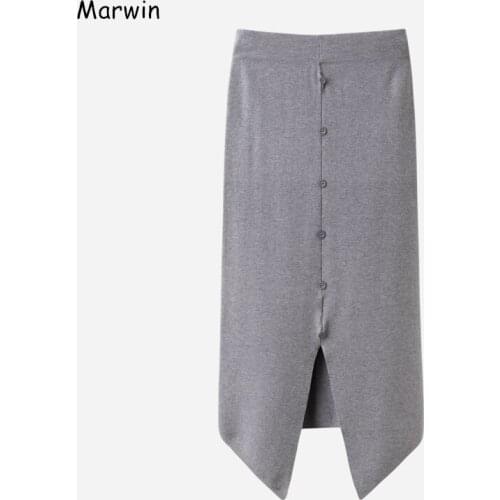 Marwin 2020 New-Coming Autumn Winter Siold Button Straight Mid-Calf Knitted skirt Empire High Street Style Women Skirt