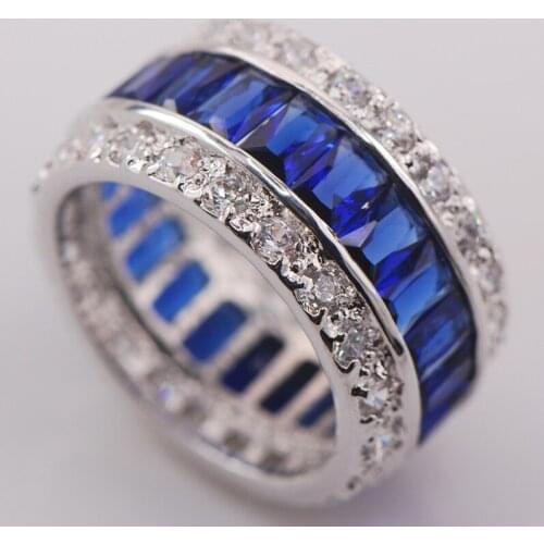 Blue Crystal Zircon Women 925 Sterling Silver Ring F682 Size 6 7 8 9 10