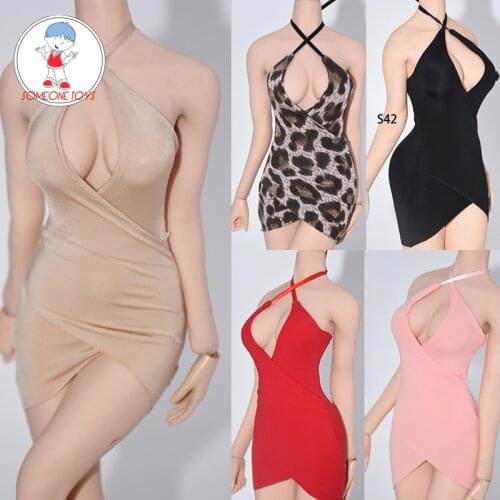 1/6 Female white sling Deep V dress sexy Backless slit party skirt for 12" inch TBLeague large breast Body S29B Jiaou doll