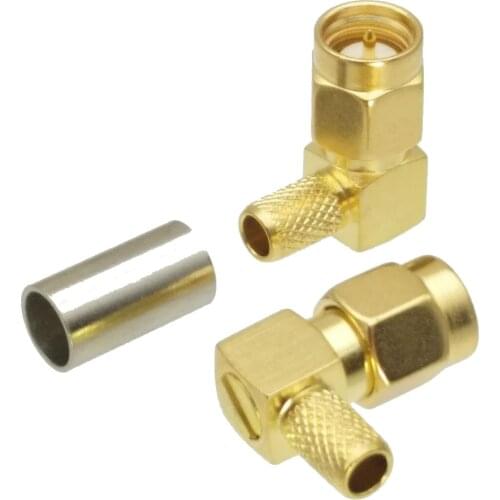 1Pcs Connector SMA male plug Right angle crimp RG58 RG142 LMR195 RG400 cable RF Coaxial