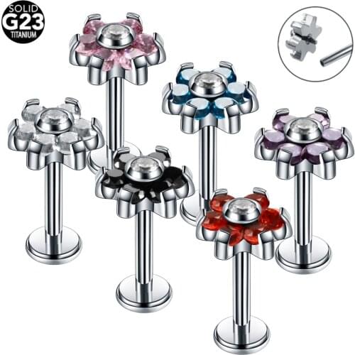 1Pc Titanium Labret Lip Stud Ear Cartilage Tragus Piercing Flower Screw Helix Piercing for Body Jewelry 16G Cartilage Earrings