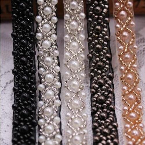 10Yards DIY Craft Beaded Pearl Trim Fake Pearls Rhinestones Embroidered Gauze Lace Ribbon Collar Costume Applique Sewing On Trim