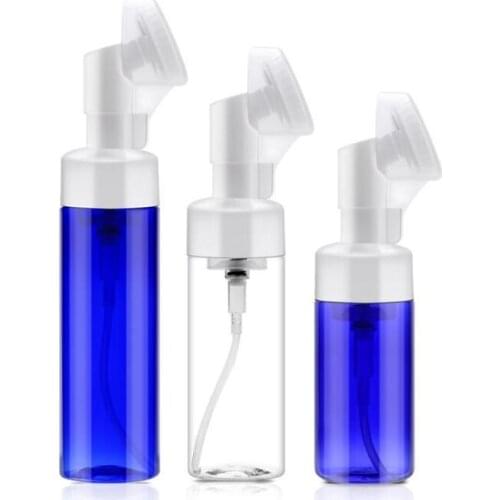 100ML 150ml 200ml Empty Facial Cleansing Bubble Foam Containers with Silicone Brush Pump Dispenser Bottle for Liquid Foaming Soa