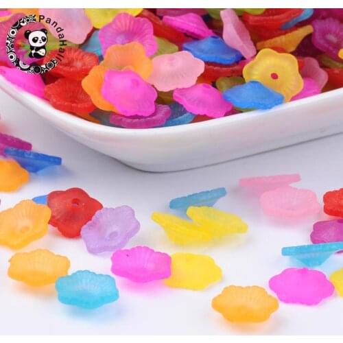 200pcs Mixed Frosted Flower Shaped Transparent Acrylic Bead Caps, 11mm in diameter, 4mm thick, hole: 2mm
