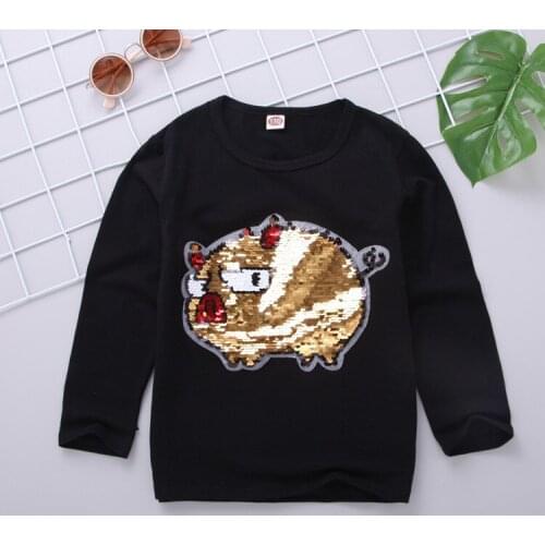 2019 spring cotton kids girls t shirt tops tees casual fashion long sleeve change color sequin t-shirt children clothes girl