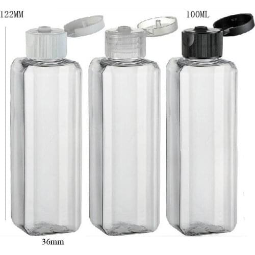 24 x 100ml Empty Clear PET Cream Bottle With Square Shoulder Filp Top Cap 100cc Plastic Shampoo and Cosmetic Packaging
