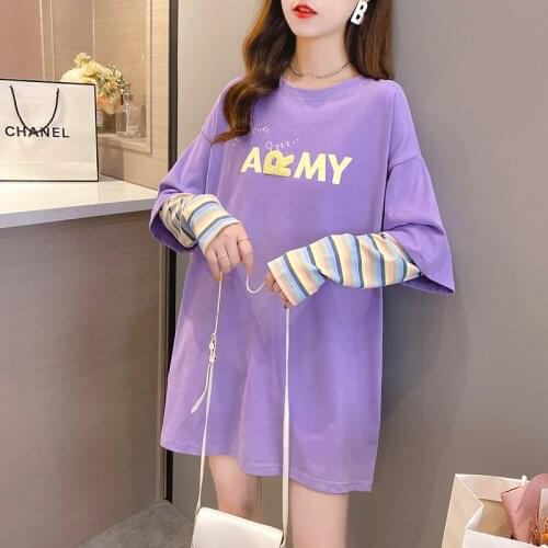 607# Maternity Clothes Spring Autumn Cotton Letter Printing Maternity Tops False Two-piece Casual T Shirt Dress