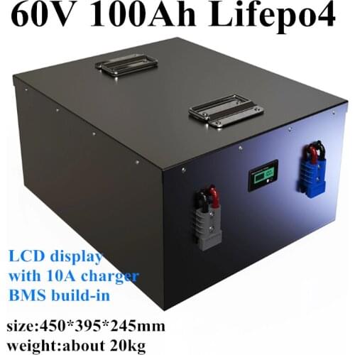 GTK Rechargeable 60V 100Ah Lifepo4 battery with BMS build-in for scooter Inverter EV caravan EV+10A charger