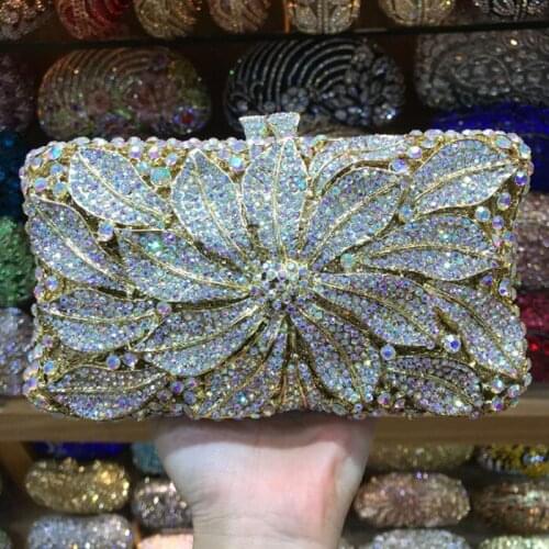 XIYUAN BRAND Hollow Out Rose Flower Green Crystal Women Evening Clutch Minaudiere Bag Wedding Cocktail Party Handbag coin Purse