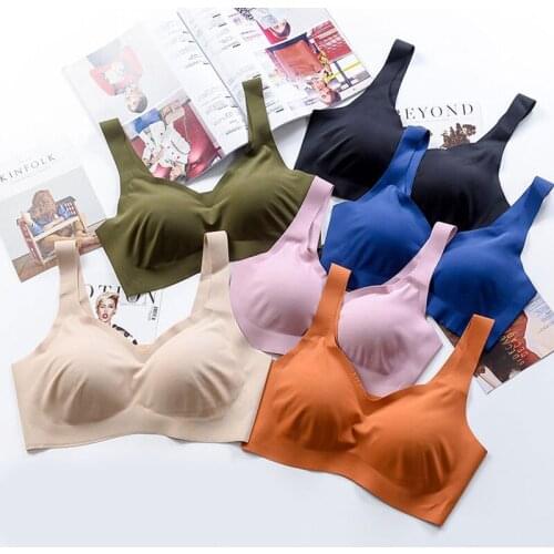 Seamless No Rim One-Piece Vest Bra Push Up Solid Color Wire Free Fitness Tank Top Vest Bra Deep V Breathable Crop Top Home Bras
