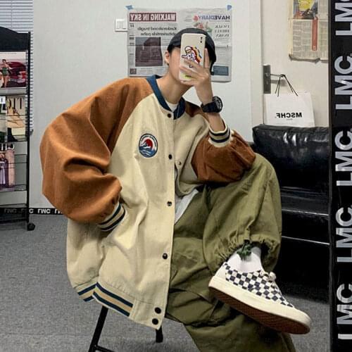 Baseball uniform male personality contrast color stitching loose Hong Kong style wild casual jacket autumn trend Korean coat