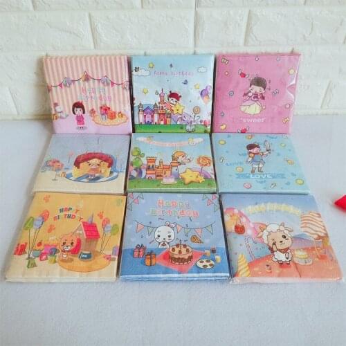20pcs/bag Cartoon Boys Girls Paper Napkin Tissue for Children Kids Baby Birthday Party Supplies Childrens Day Festival Decor