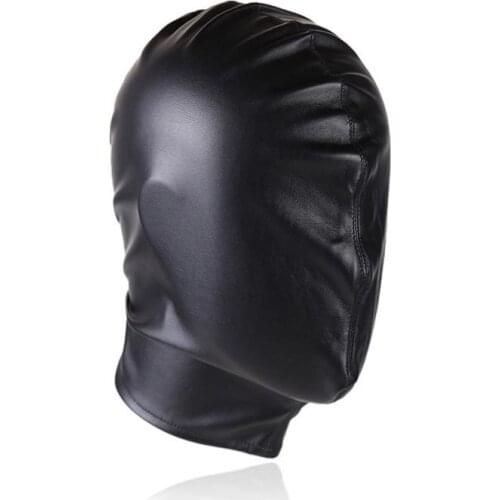 Black Faux Leather Back Lace Up Head Bandage Total Enclosure Gimp Hood Mask No Holes Fetish Role Play Sex Game Toys