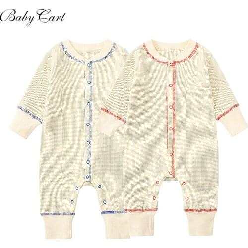 Cross Ribbed Baby Cotton Contrast Color Jumpsuit Autumn Bottoming Baby Romper
