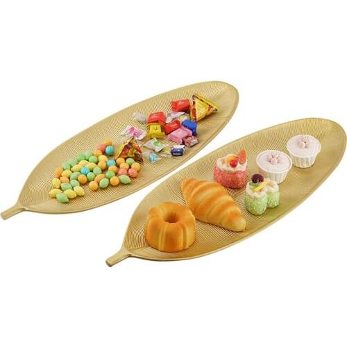 Golden Leaf-shaped Fruit Plate Jewelry Tray Living Room Snack Nuts Dried Fruit Plate Home Decor Crafts
