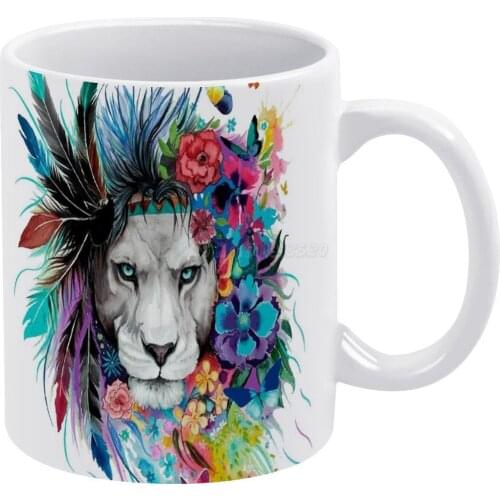 T-shirt Lion Colorful Animals Lover White Mug New Good Quality Print Mug 11 Oz Coffee Cup Lion Lion King Lions Tour Lion Guard