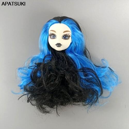 Blue Black Curly WIG Hair Head for Monster High Doll Heads for Demon Monster Doll Accessories DIY Toy for Kids 1/6 BJD Dollhouse