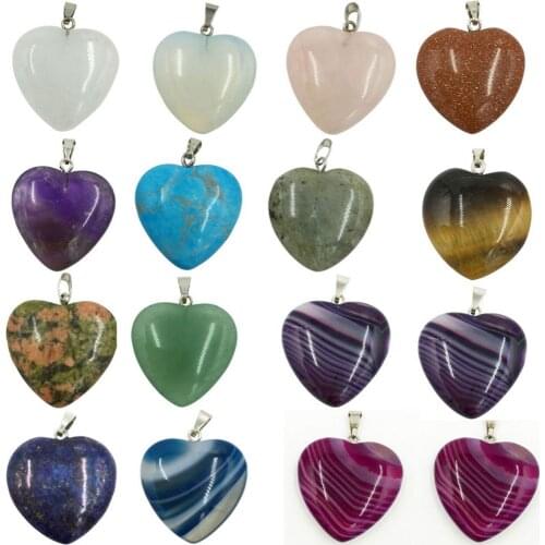 Crystal Tiger Eye Lapis Lazuli Carnelian Labradorite unikate Aventurine Goldstone Howlite Goldstone Heart Pendant Bead WFH673