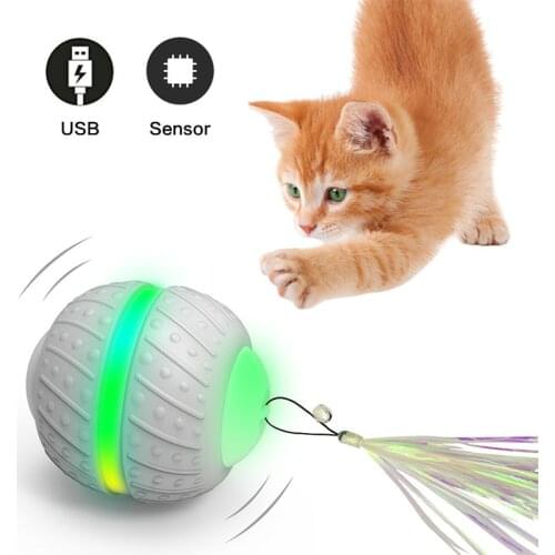 Electric Magic Cat Ball Toy Automatic Rolling Bouncing Intelligent Led Light Interactive Teasing Cat Bell Toys Usb Rechargeable