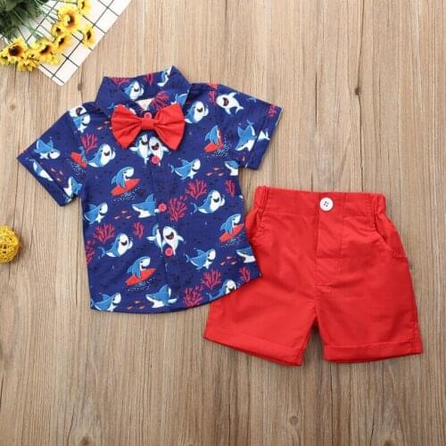Xmas Infant Kid Baby Boys Clothes Sets Cartoon Print Tops T-shirt Pants Shorts Outfits 2pcs Set