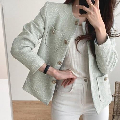 Elegant Autumn Woolen Jacket Women Office Lady Single Breasted Outwear Short Coat Fashion Streetwear Tweed Jacket Korean Chic