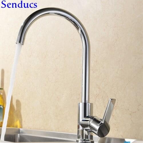 Senducs Brass Kitchen Faucet 360 Degree Rotation Hot Cold Kitchen Sink Faucet Quality Polished Chrome Kitchen Sink Mixer Tap