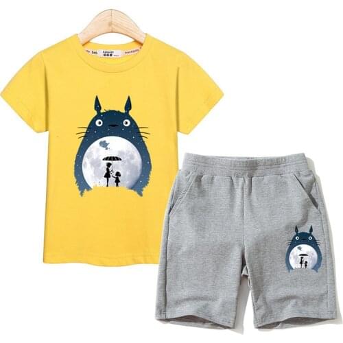 Girls' Summer Brand Outfits Totoro Cartoon Set Childrens Short Sleeve T-shirt Pants 2pc Suit Baby Girl Casual Cotton Clothes