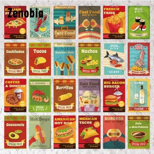 Fast Food Metal Sign Plaque Metal Vintage Hot Dog Tin Sign Wall Decoration for Kitchen Cafe Dinner Shop Bar Restraunt Metal Sign