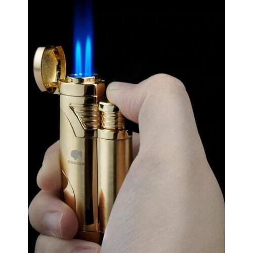 Metal Cigar Cigarette Tobacco Lighter 2 Torch Jet Flame Refillable With Punch Smoking Tool Accessories Portable Gift Box