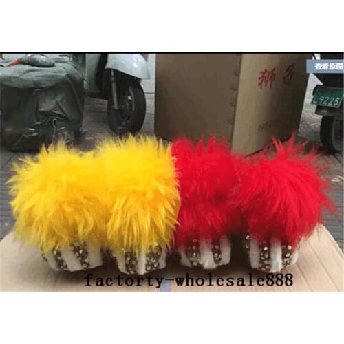 Fashion Chinese Folk Art Lion Dance Shoes Wool Southern Lion Luminous Shoes 1 Pair Adults Cosplay Handmade
