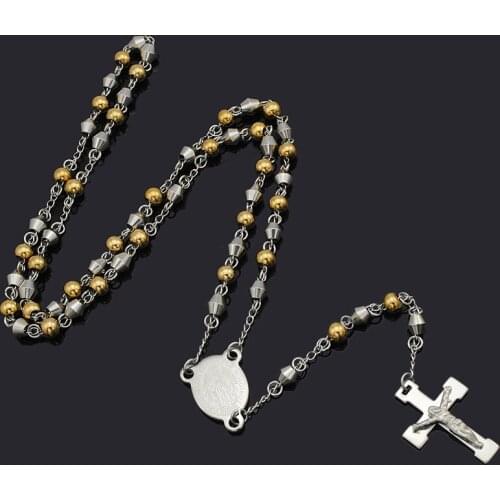 Anniversary New stainless steel men and women Punk Rosary Necklace Long classic Beads Cross Religion jewelry RN63