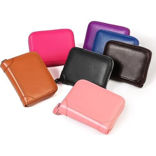 2021 NewGenuine Leather Solid Color Credit Card Holder Mini Organ Card Bag Women Wallets Zipper Card Holder Case Coin Purse