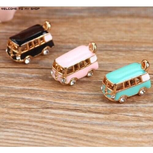 New arrived Alloy drop oil gold-color 3D Stereoscopic Cartoon Bus Car shape charms diy phone/key chain pendants jewelry making