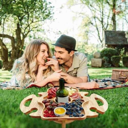 New Wooden Outdoor Wine Table Folding Picnic Table Portable Picnic Couple Red Wine Table Camping Detachable Mini Wooden Table